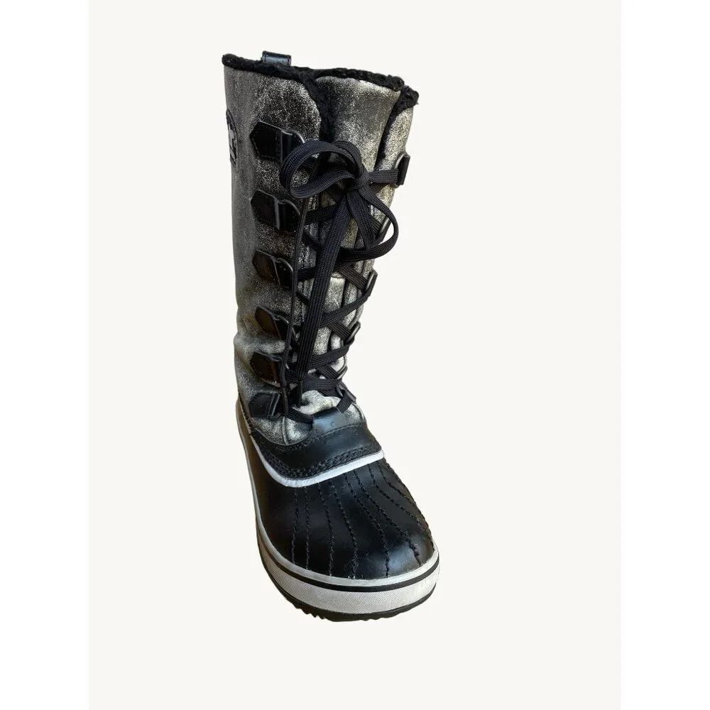 Sorel size 6US Tivoli Gray Leather Lace Up Tall Winter Waterproof Boots